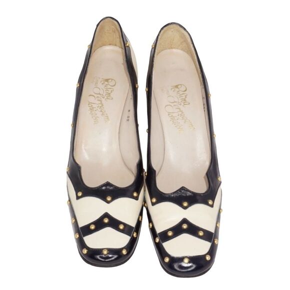 Rosina Ferragamo Schiavone Rare Vintage Black and White Oxford Heels, Size 8 - Picture 4 of 11